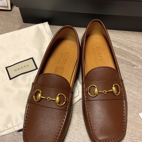 Men Gucci Horsebit Moccasin Shoes Light Brown Size 8 - Picture 4 of 9